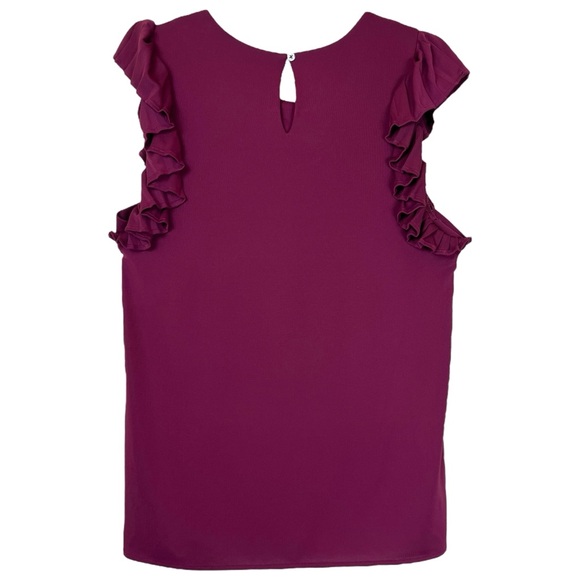 Ann Taylor Pleated Fuchsia Magenta Sleeveless Flutter Sleeve Crewneck Blouse M - Picture 5 of 5